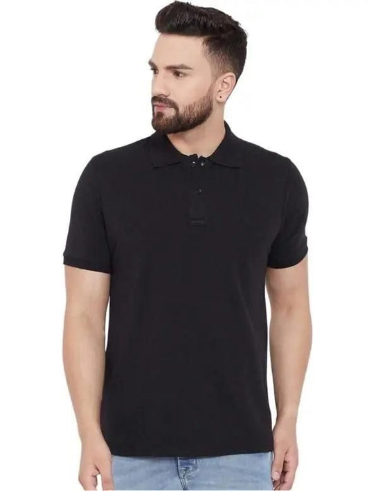 Cotton Blend Solid Half Sleeves Mens Polo Neck T-Shirt (Pack of 2)